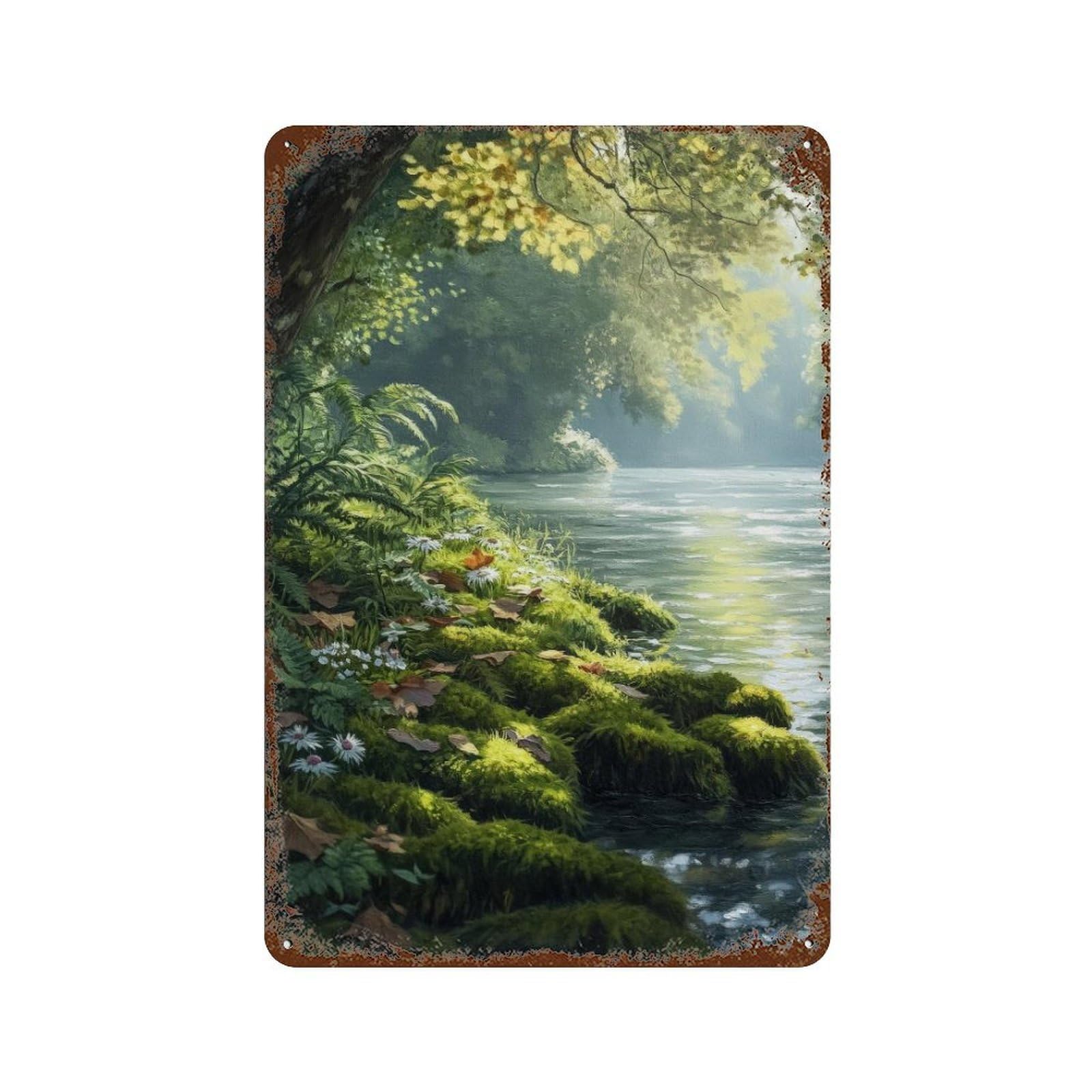 xiaoxiaoshen Mossy Riverbank Cottagecore Metal Tin Poster Modern Home Decor Art Home Bar Shop Decorations Vintag