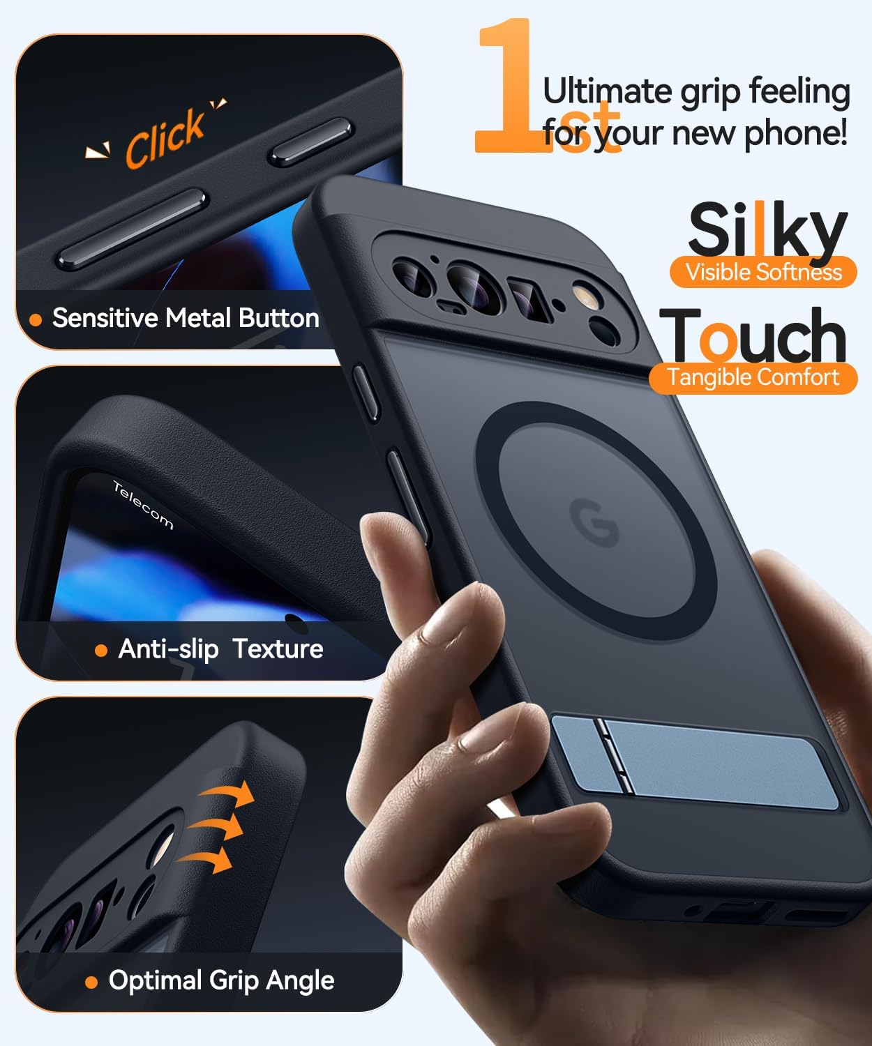 CANSHN Magnetic for Google Pixel 9 Pro Case(6.3") with Durable Metal Stand, Upgraded [Full Camera Protection] Translucent Matte Back, Hard Case Cover, Black