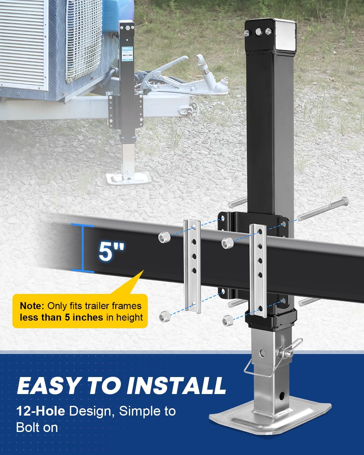 Kohree 8000 lbs Trailer Jack Heavy Duty, 20-24V Electric Drill–Operated, Adjustable Bolt on RV Tongue Jack with Drop Leg & Handle for Boat, Yacht, Horse, Utility Trailer