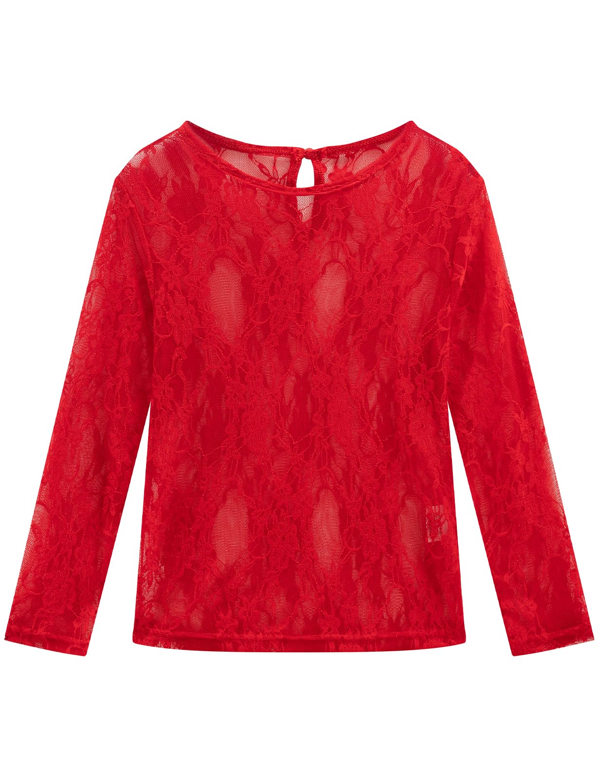 Noomelfish Girls Lace Long Sleeve Layering Tops Sheer Mesh Tee Shirts Blouse (5-12 Years)