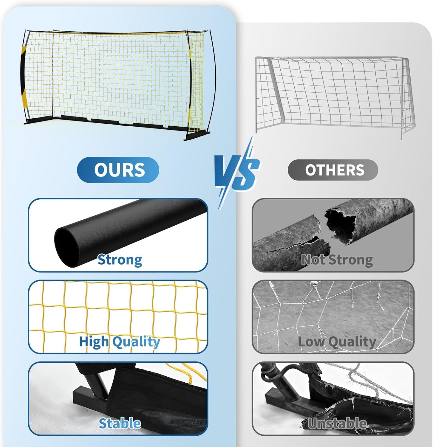 Rrande Foldable Football Goal, 365 x 183 x 100 cm, Outdoor Football Goal, with Accessories, Quick Assembly, for Teenagers and Adults, for Football Training