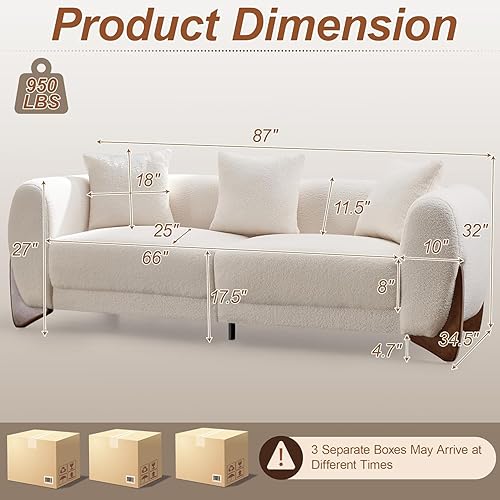Miniatura 2 de Sofá Sherpa Boucle de 3 plazas de 87 pulgadas con patas de madera maciza, asiento extra profundo de 25 pulgadas, cómodo sofá tapizado con 3