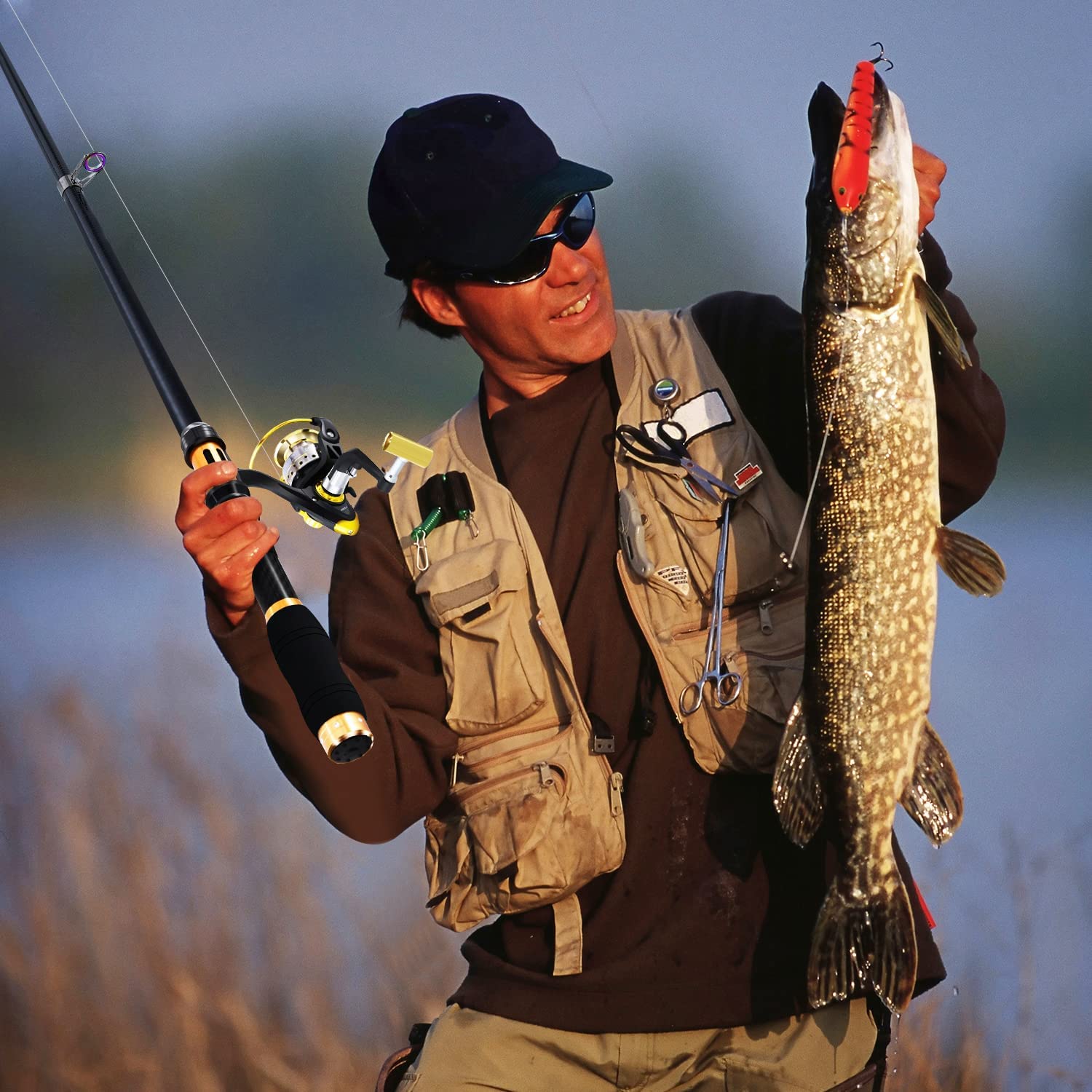 Set Combinato Canna Da Pesca Telescopica Mulinello Da Spinning 100% Carbonio Con Borsa Esche Per Mare Acqua Dolce Stagno Fiume
