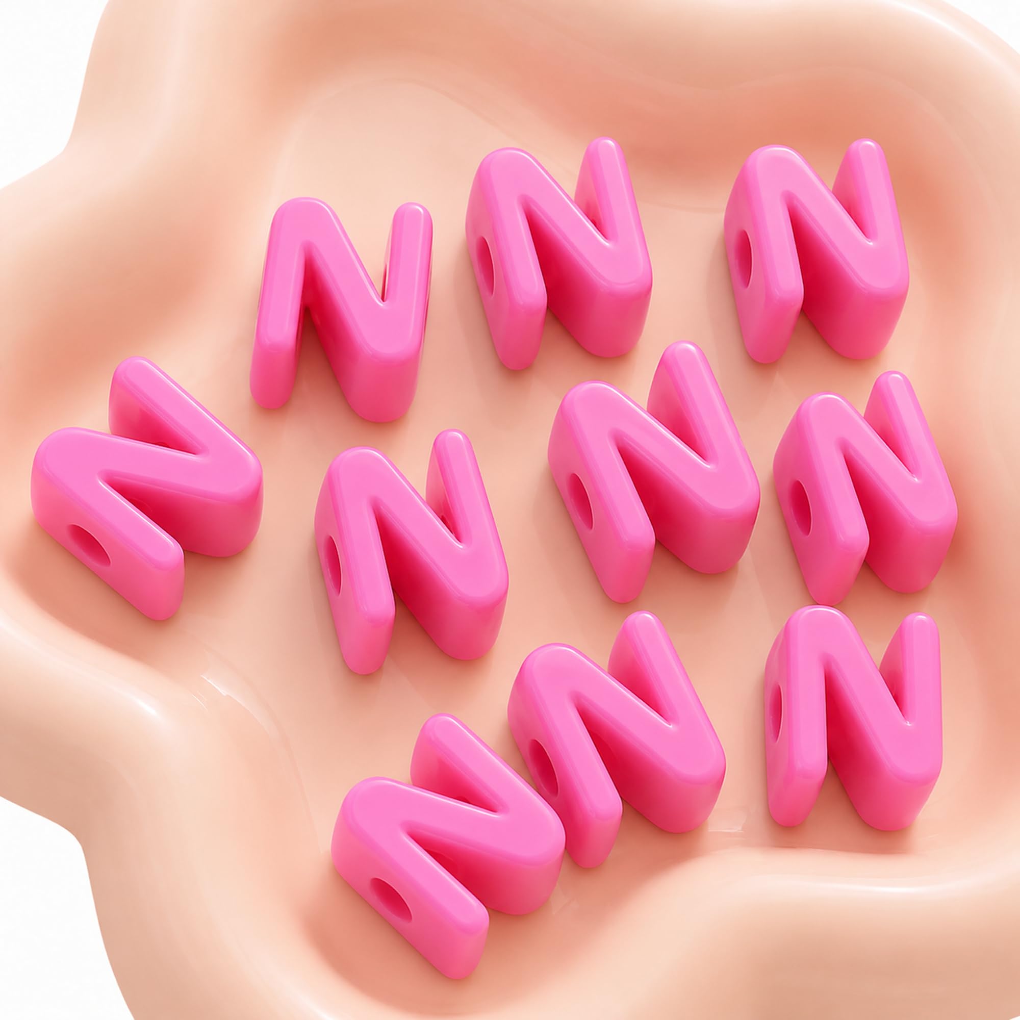 Letter Beads, 10pcs Alphabet Beads, Large Acrylic Letter Beads with 6mm Holes for Bracelet Making, Jewellery, Keyrings and Craft Projects (Pink, Letter N)