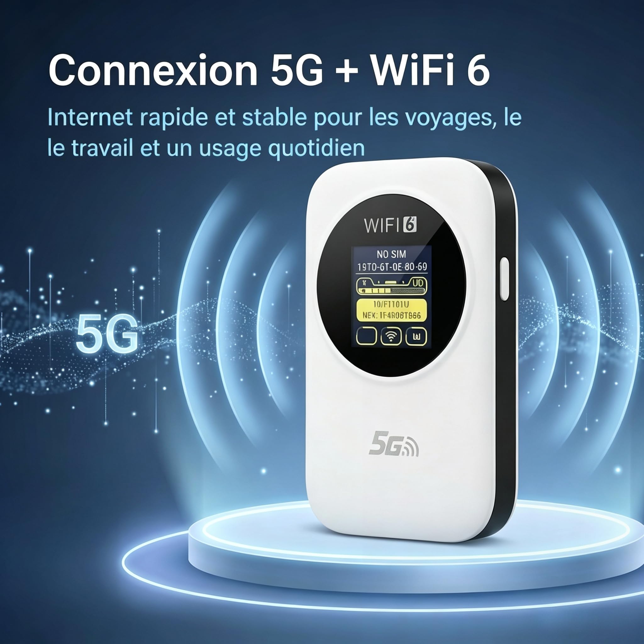 Routeur WiFi 6 Portable 5G Déverrouillé ，avec Emplacement SIM, Modem Internet Mobile Haut Débit 5G/4G+, Connexion Jusqu'à 30 Appareils, Idéal Voyage et Télétravail