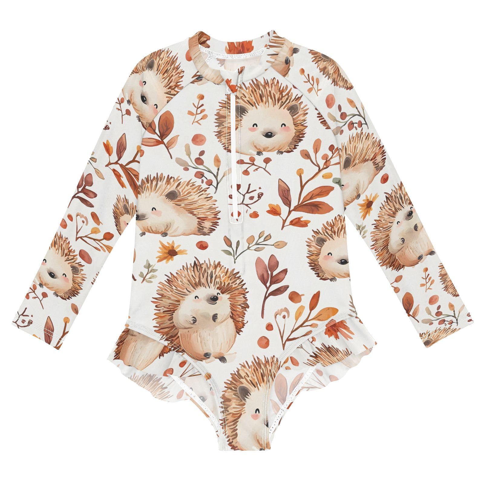 ALAZA Toddler Swimsuit Girl Bathing Suit Swimwear Rash Guard Hedgehog Leaves Flower Long Sleeve 3T