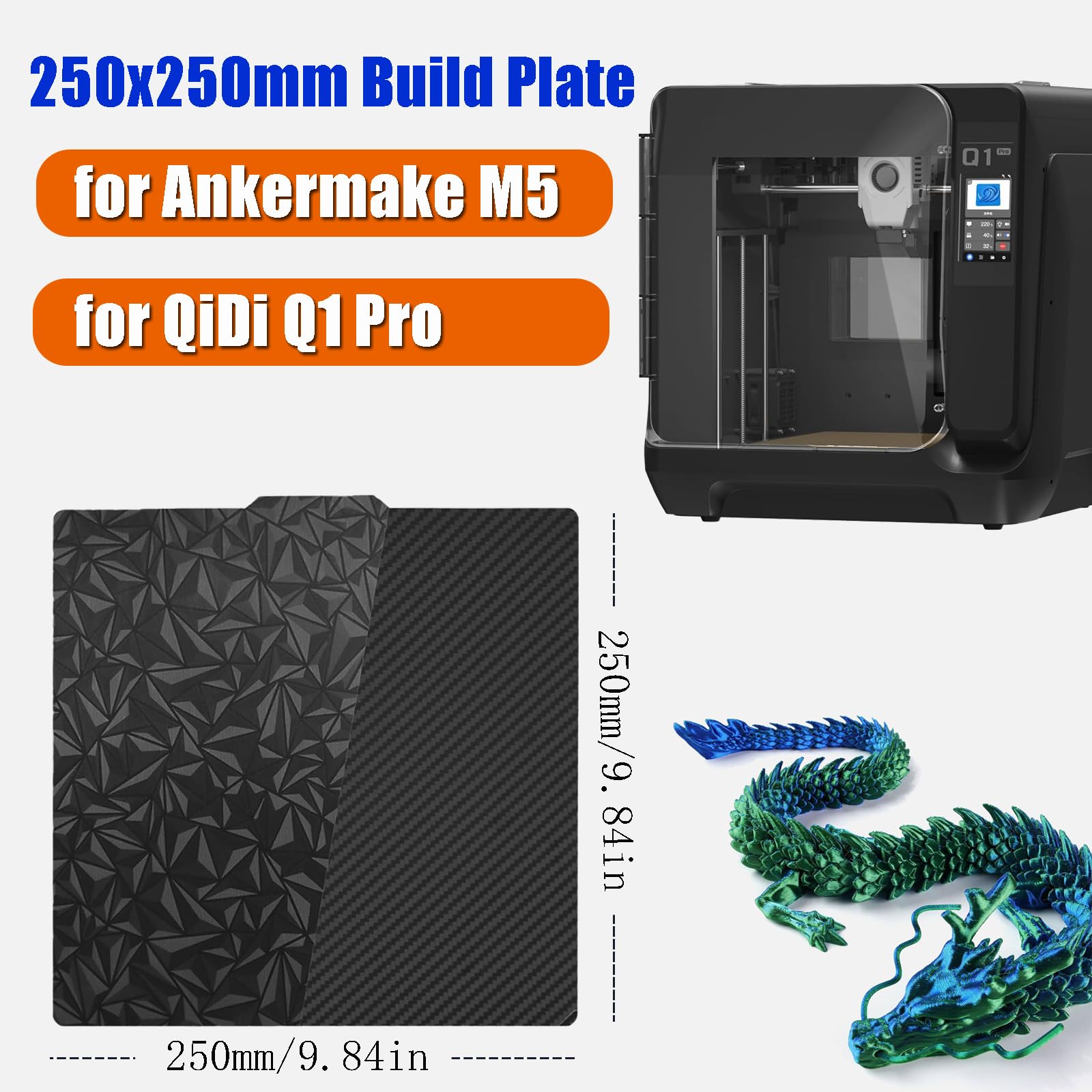 Plateau PEO PET Lisse 250x250 mm, Flexible Plaque de Construction PEO PET pour QiDi Q1 Pro, pour Ankermake M5, pour Voron 2.4 V2 250 Imprimante 3D