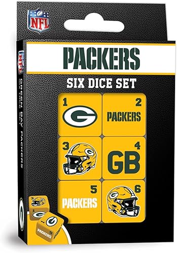 Miniatura 2 de Masterpieces Game Day NFL Green Bay Packers, juego de dados de seis piezas con logotipo del equipo, D Seis tamaño estándar