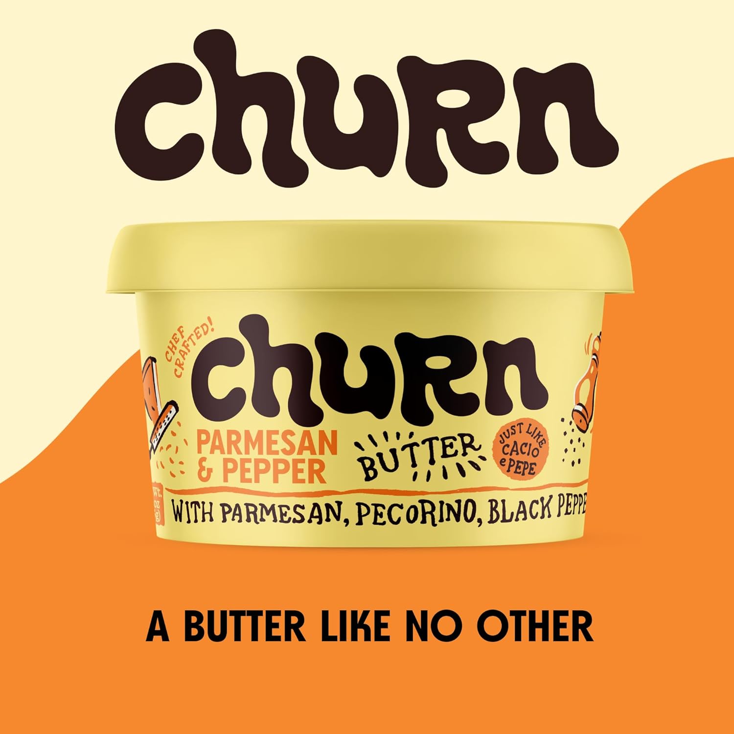Churn Cacio & Pepe Butter, Flavored Butter Churned with Organic Grass Fed (5.5oz, Pack of 3) - Non-GMO, Hormone-Free