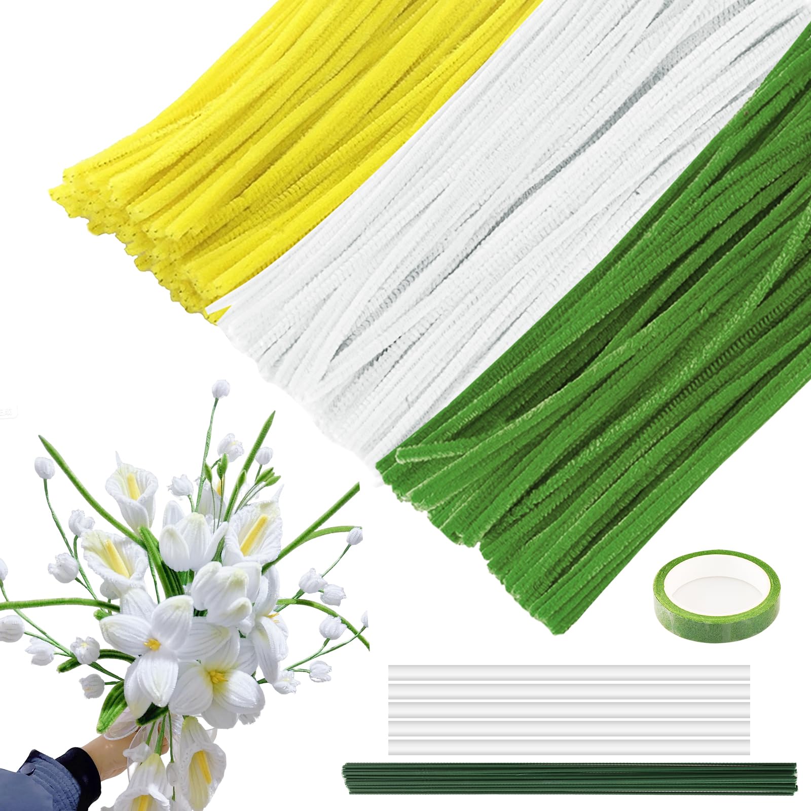 Amazon.co.jp: 手芸モール 雛菊/鈴蘭/百合の手芸キット 白色+黄色+緑色