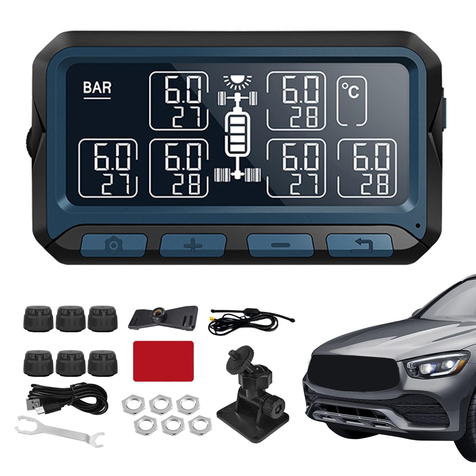 di monitoraggio della pressione dei pneumatici, monitoraggio della pressione dei pneumatici, sensore di pressione dei pneumatici a energia solare, monitor wireless per camion con 6 sensori | pressione dei pneumatici, sensore di pressione dei pneumatici a