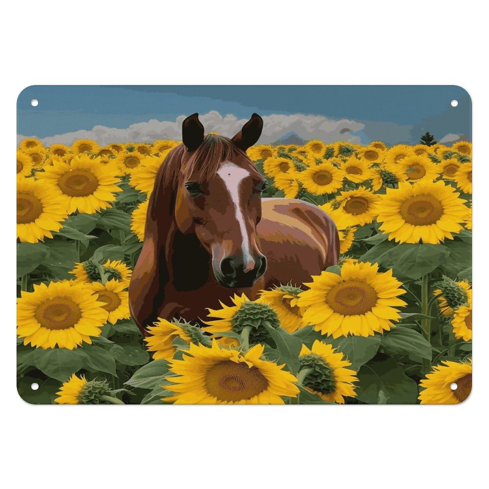 Btcowzrv Style Horse And Sunflower Metal Sign, 5.5" X 7.9" Tin Wall Decor, Wall Art Plaques For Home Wedding Decor Room Living Room Decoration