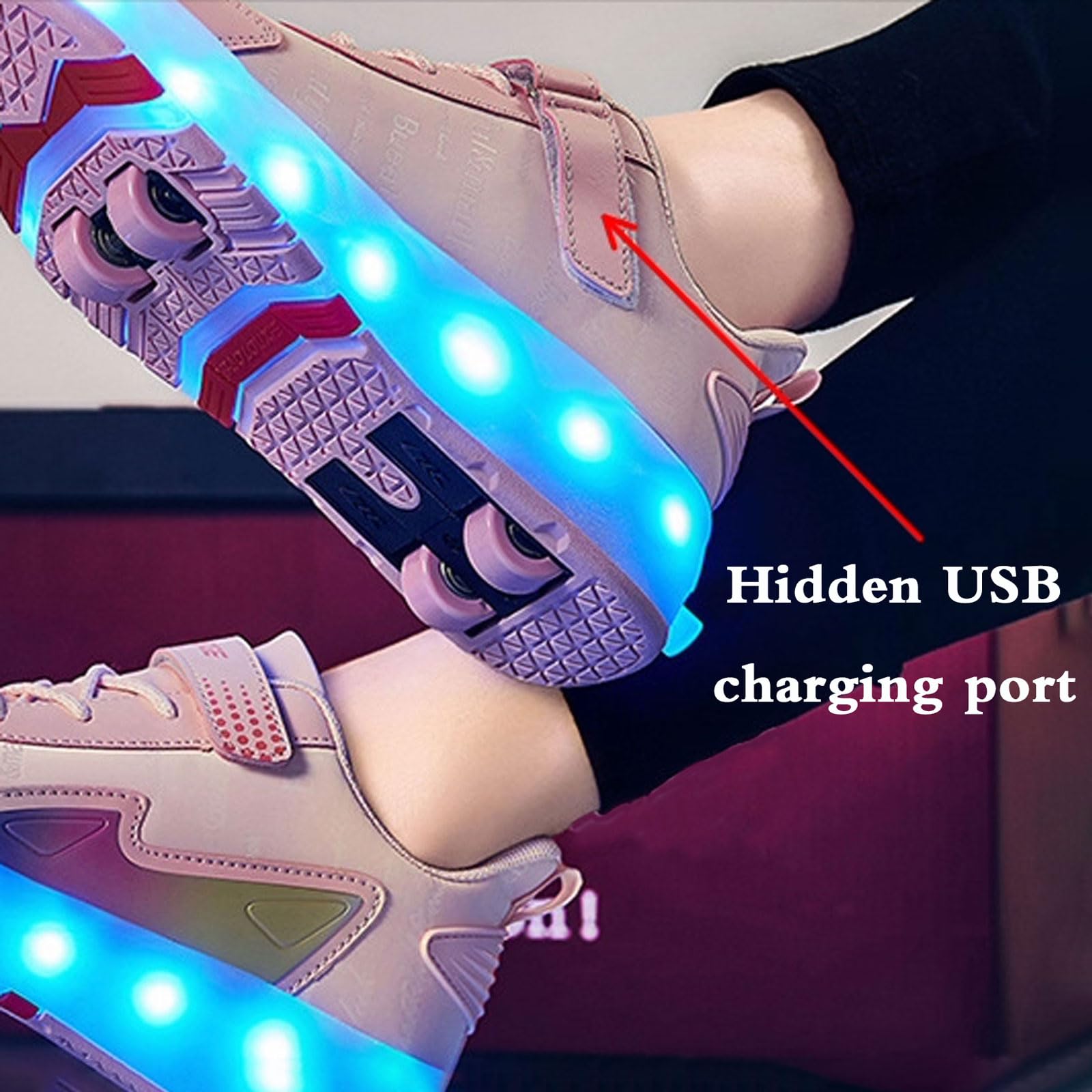 Zapatos con Ruedas para Niños y Niñas,Zapatos con Ruedas y LED Luces para Niña,2 en 1 Zapatillas con Ruedas,Retráctil,Recargables,para Regalos de cumpleaños y Navidad