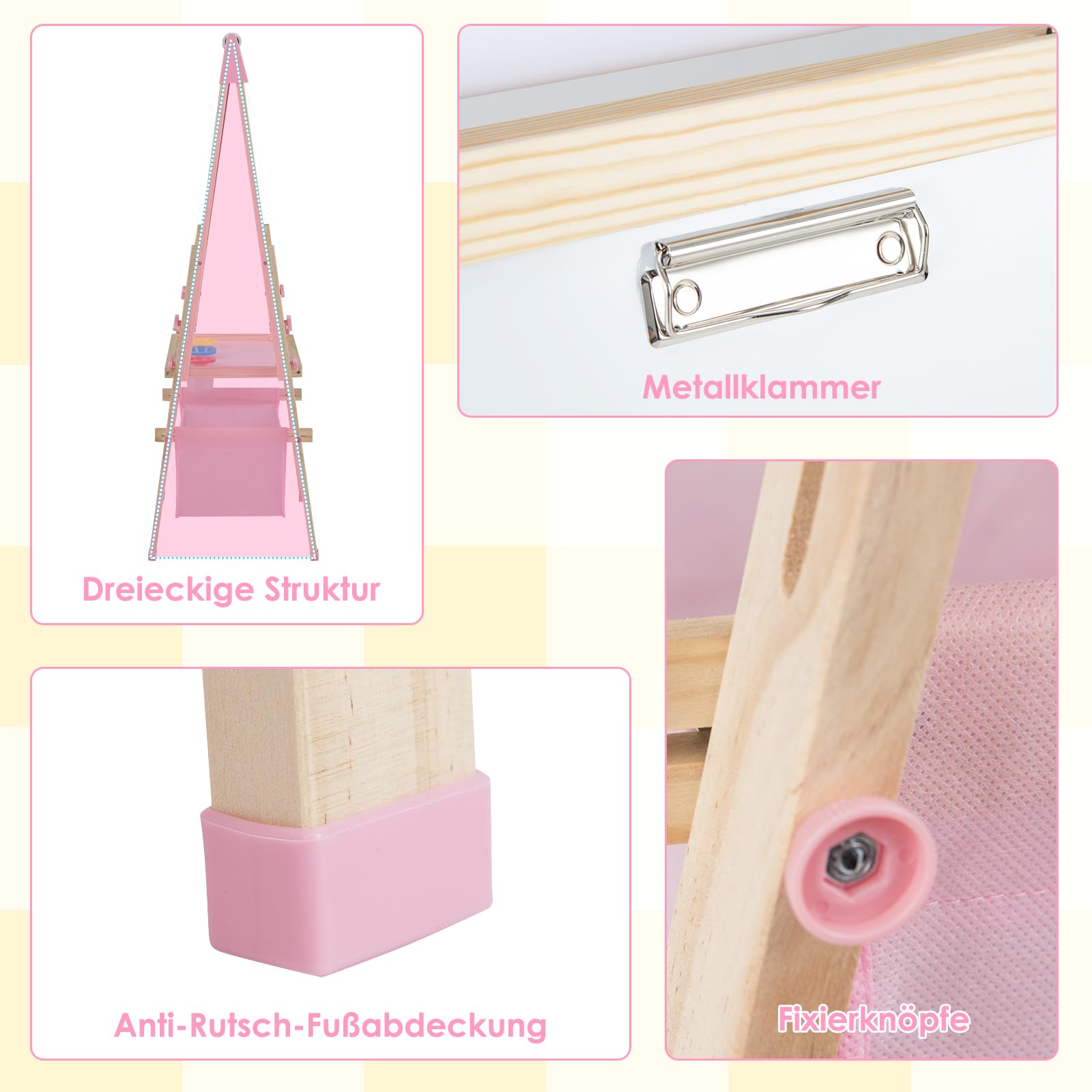 COSTWAY 3 in 1 Staffelei Kinder, doppelseitige Kindertafel höhenverstellbar mit Whiteboard & Kreidetafel, Standtafel inkl. Papierrolle, Zahlen, Kreiden & Farbstift, für Kinder ab 3 Jahren (Rosa)