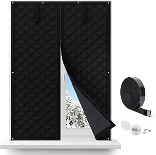 Window Insulation for Winter, Curtain Size 62 Inch x 38 Inch, Thermal Insulated Cover Heavy Duty Oxford Cloth Thicken Cotton Fiber, Fits up to 3 x 5 Ft Windows to Keep Warm with Zipper