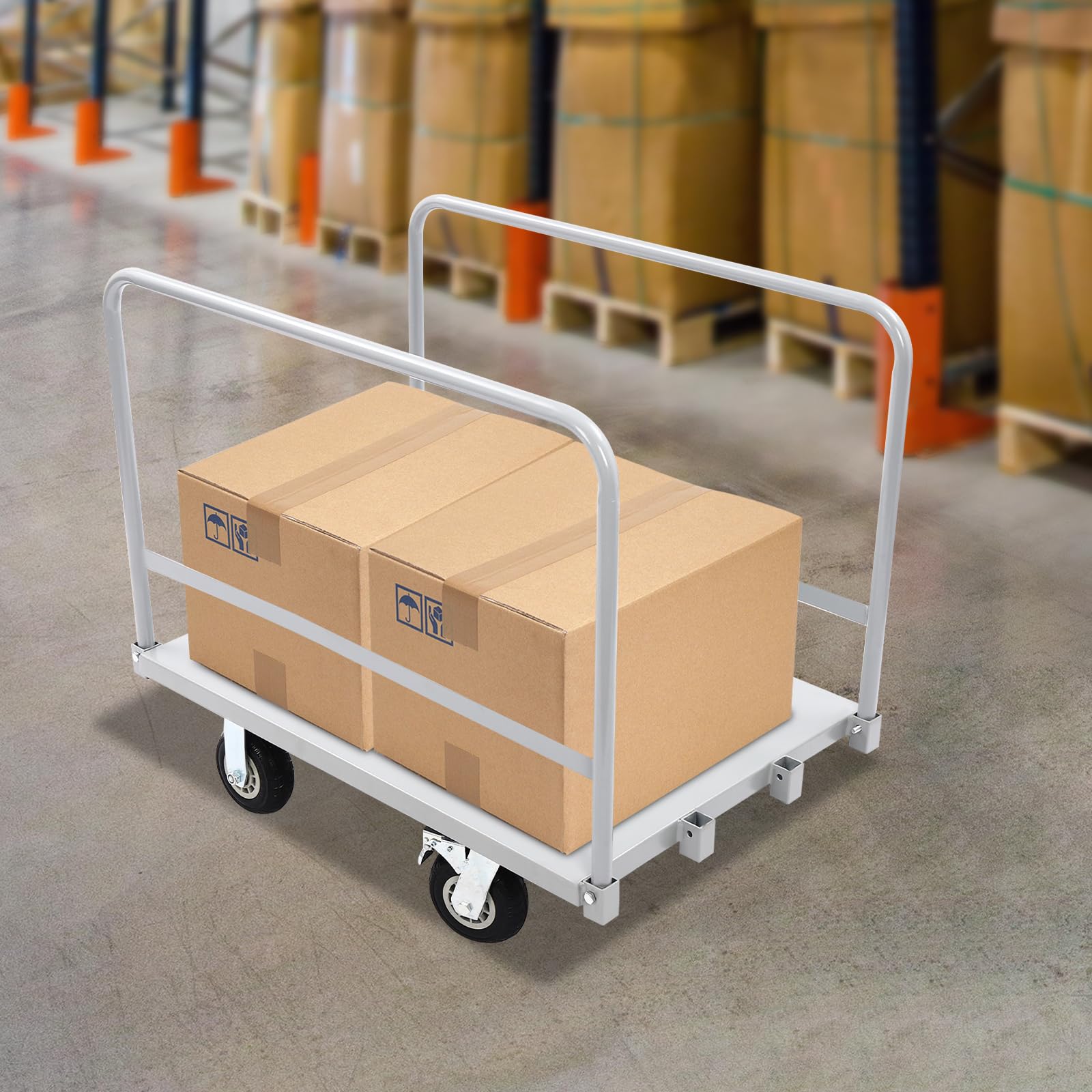 Industrial Flat Dolly Cart,Heavy Duty Drywall Cart Lumber Cart Platform Truck Flat Cart, 2000lbs, 4 Swivel Brake Casters, Flatbed Hand Truck for Transport Heavy Objects, Planks