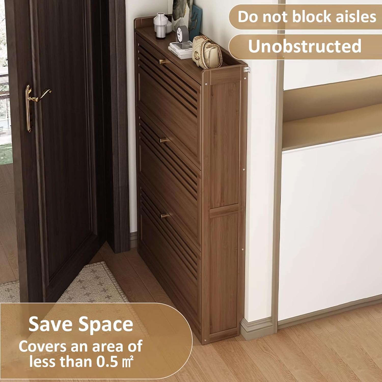 Shoe Cabinet Bamboo Shoe Cabinet Storage Organizer with Drawers for Entryway, Hallway, Bedroom, Living Room, Kitchen, Bathroom Freestanding Shoe Rack Shelf (Brown 2 Drawers)