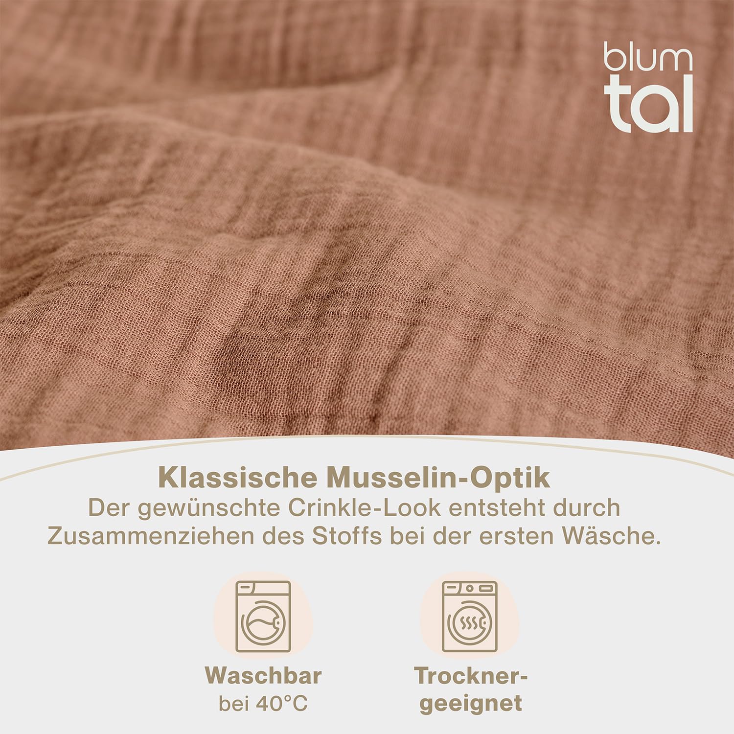 Blumtal Biancheria da Letto 135x200 cm - OEKO-TEX Certificata Biancheria 135x200 Cotone + Federa 40x80 - Biancheria Estiva 135x200 Rame