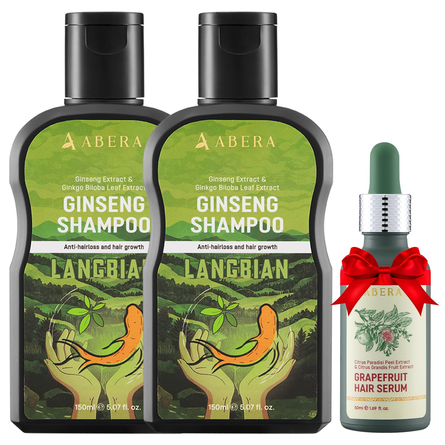 ABERA High-Performance Anti-Dandruff Shampoo with Langbian Ginseng Extract, Sulfate Free Paraben Free, 5,07 Fl Oz |2 Box + Free 1 Hair Growth Serum|