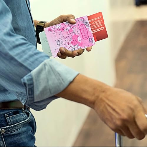 Miniatura 4 de Juego de 2 fundas para pasaporte, funda para pasaporte, bloqueo RFID, regalos de viaje para hombres, mujeres y niños, Azul y Rosa, World Trip