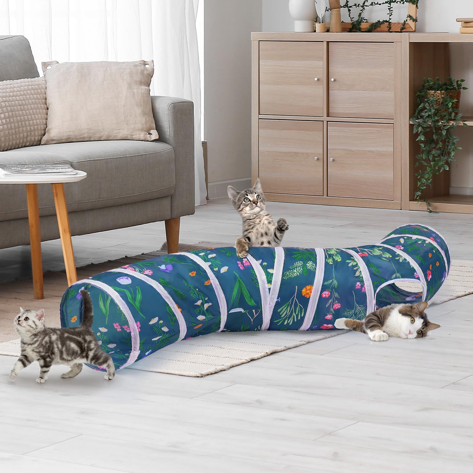 Glittme Túnel para gatos, túneles para gatos de interior, cueva de gato Peekaboo en forma de S con juguetes para gatos, tubos plegables para gatos y túneles para gatos, conejo, cachorro, cobaya