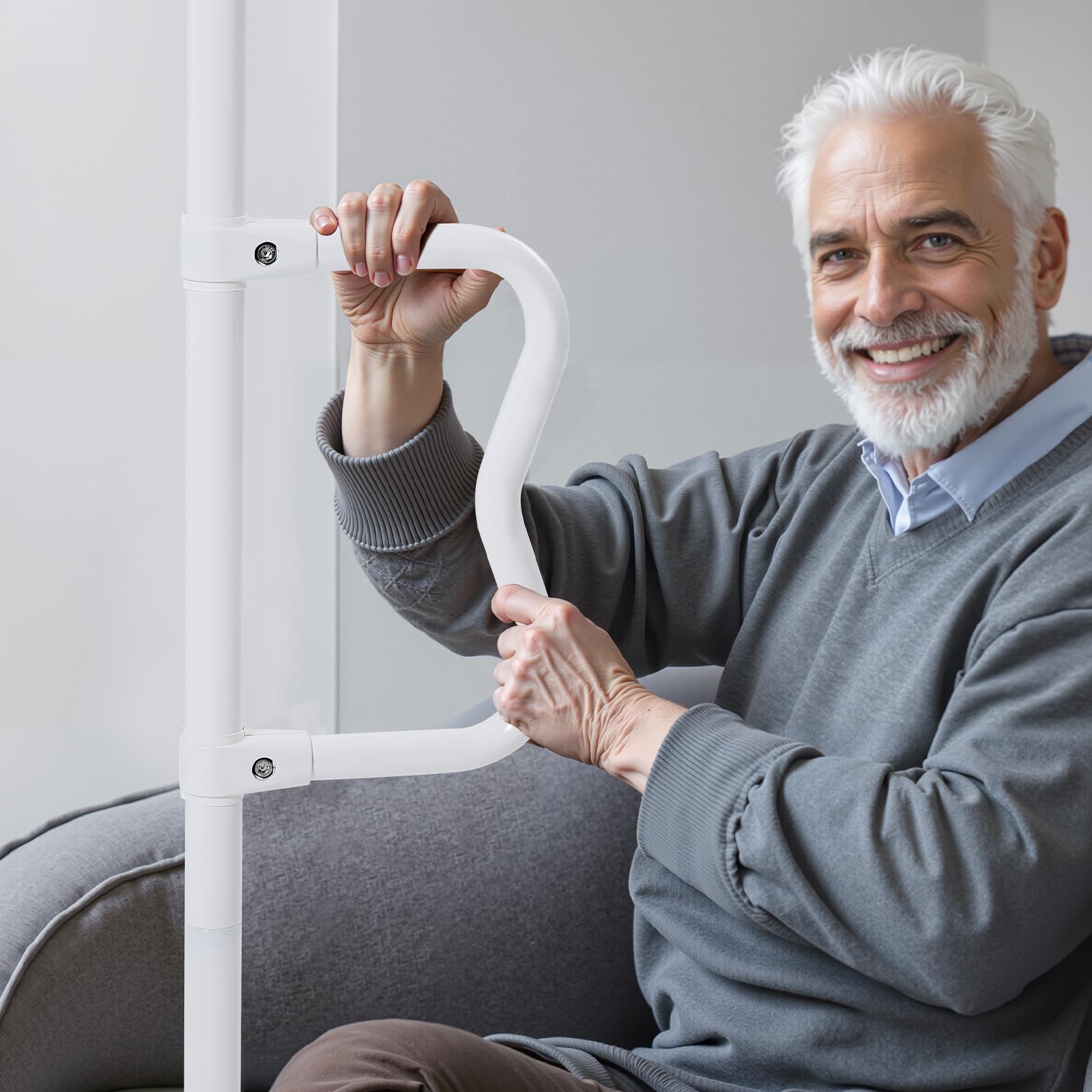 VEVOR Asta di Trasferimento dal Pavimento al Soffitto, Carico 136 kg Barra di Sostegno per Bagno Montata a Tensione con Maniglia Curva Antiscivolo, Asta di Sicurezza per Soffitti 2140 a 3050 mm Bianco