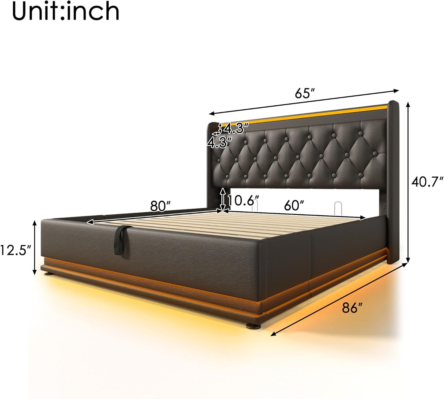 Harper & Bright Designs Upholstered Queen Size Bed with Lift Up Storage & LED Lights, Hydraulic Storage Bed with USB Type-C Charging, PU Leather Queen Bed Frame with Headboard, Black