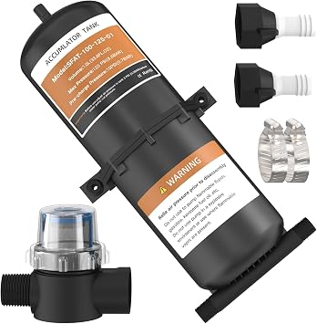 ACOVER Pre-Pressurized Accumulator Tank 1L, 125PSI RV Accumulator Tank 1/2 MNPT Port Fitting, Flow Control Inner Bladder, Reduced Pump Cycling, Suitable for RV, Boat, Travel Trailer, Caravan