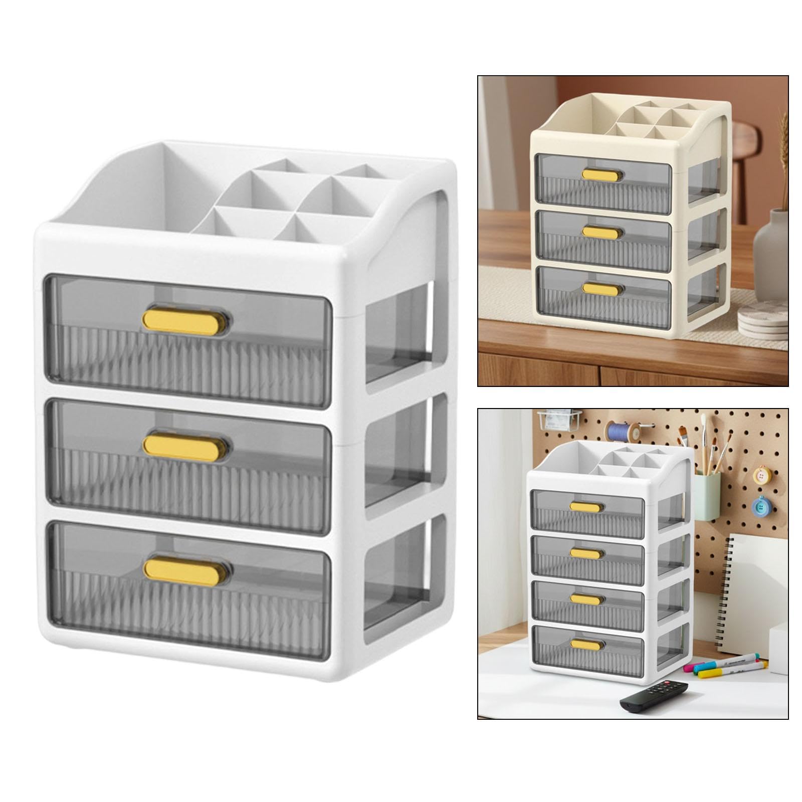 Qianly Organizador de Escritorio Organizador de Maquillaje Almacenamiento de Cosméticos con Compartimentos Y Cajones para, White 3 Tier
