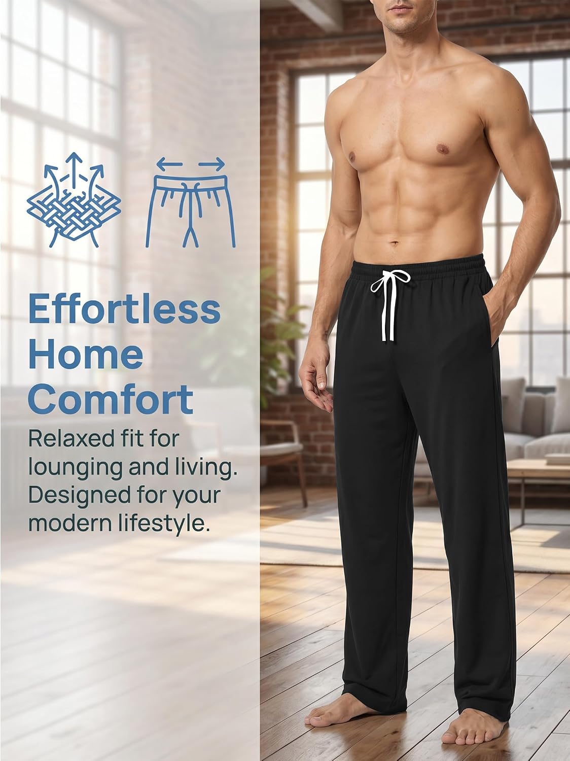 ALLABREVE Men's Yoga Pants Open Bottom Baggy Sweatpants, Lightweight Athletic Lounge Pants with Pockets