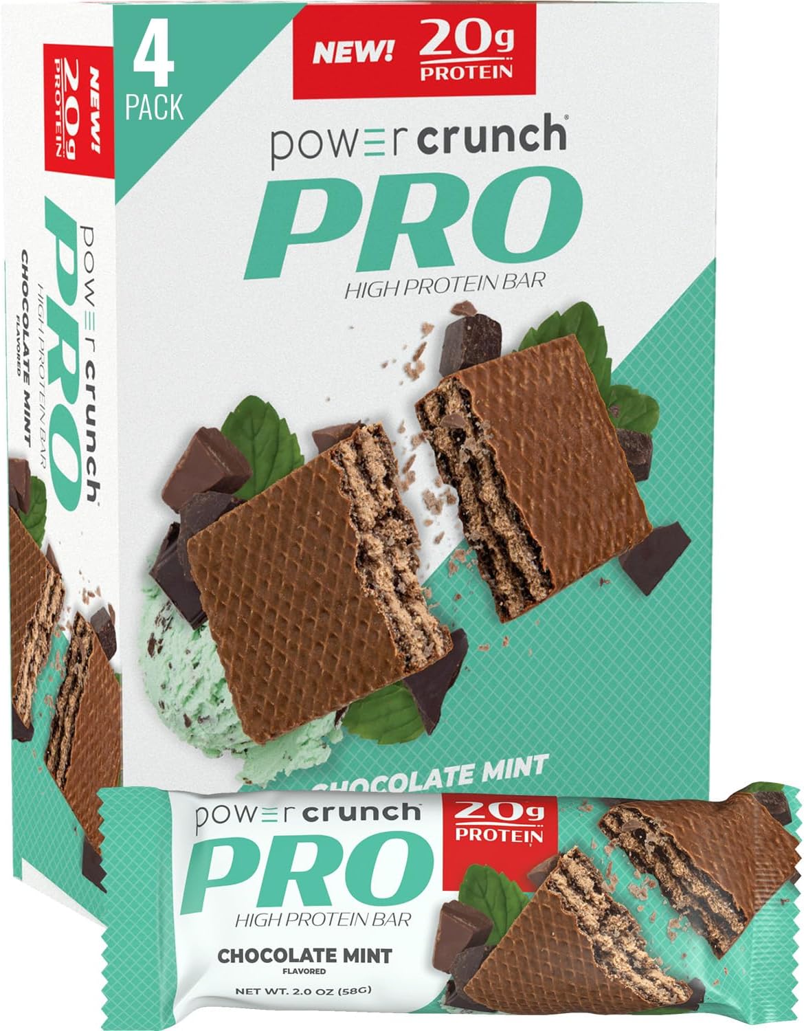 PRO Protein Wafer Bars, High Protein Snacks with Delicious Taste, Chocolate Mint, 2.0 Ounce (4 Count)
