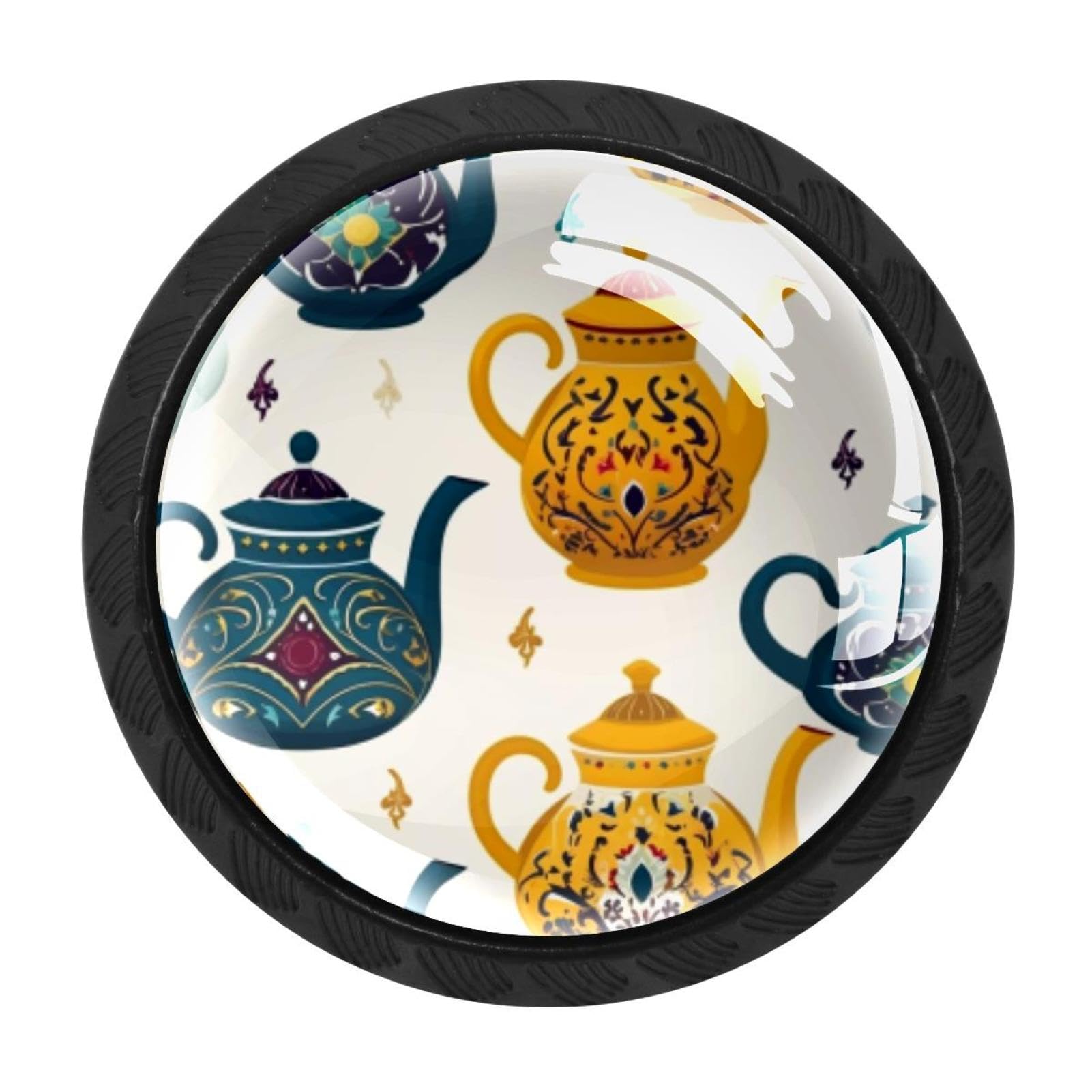 CHENZZZZ 4 Pack Round Cabinet Knobs for Kitchen Bathroom Closet Dresser Cabinets, Arabian Tea Kettle