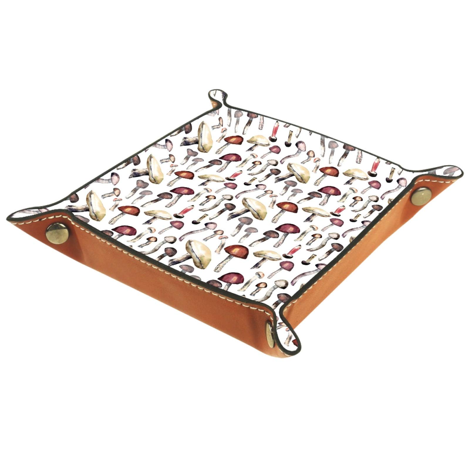 ZORE_FINE5 Leather Square Jewelry Trays Rolling Dice Games Tray key coin candy Storage Box Folding 11.5 cm/4.5 in Hand Painted Wild Mushroom Pattern