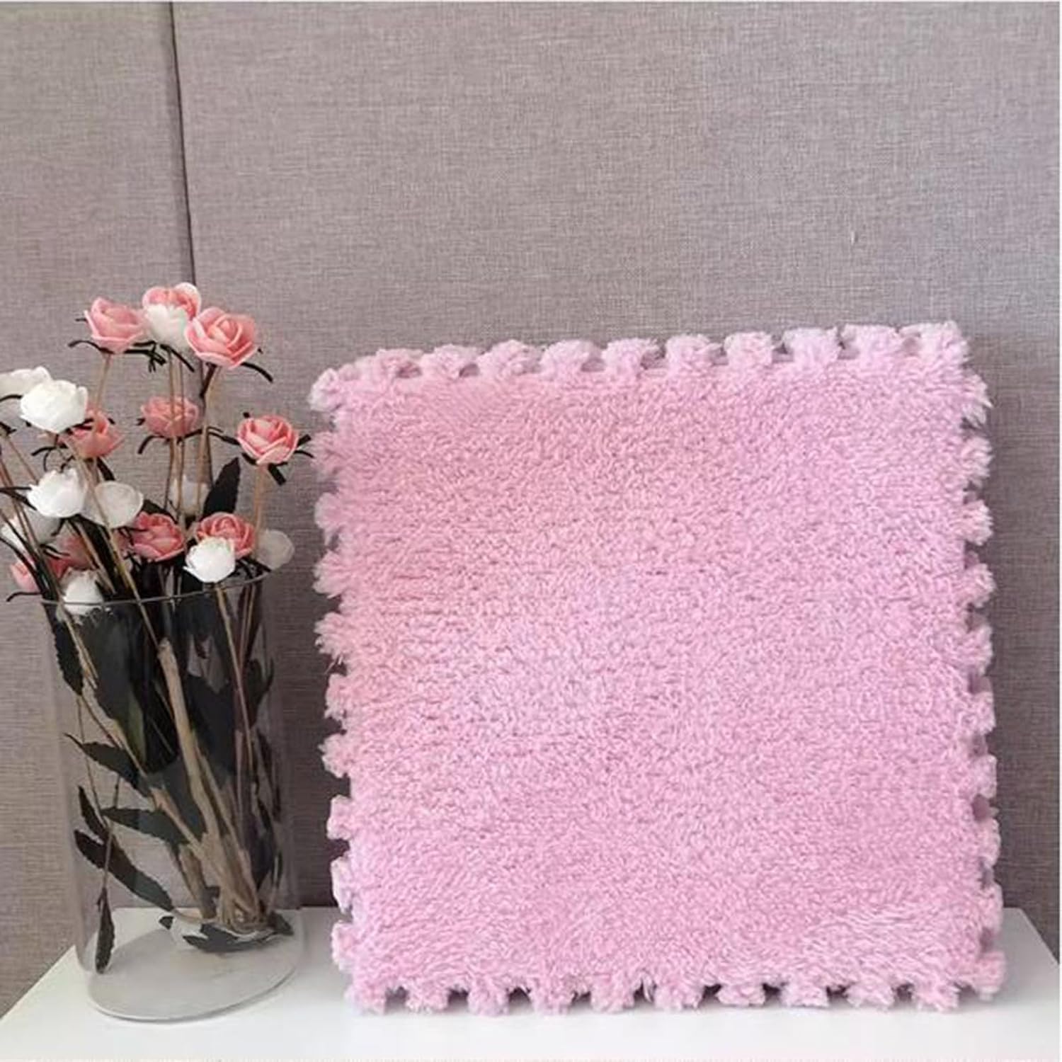 30Pcs Plush Foam Interlocking Mat, EVA Home Decorative Puzzle Floor Mat, Washable Non-Slip Tile Mats(Pink)