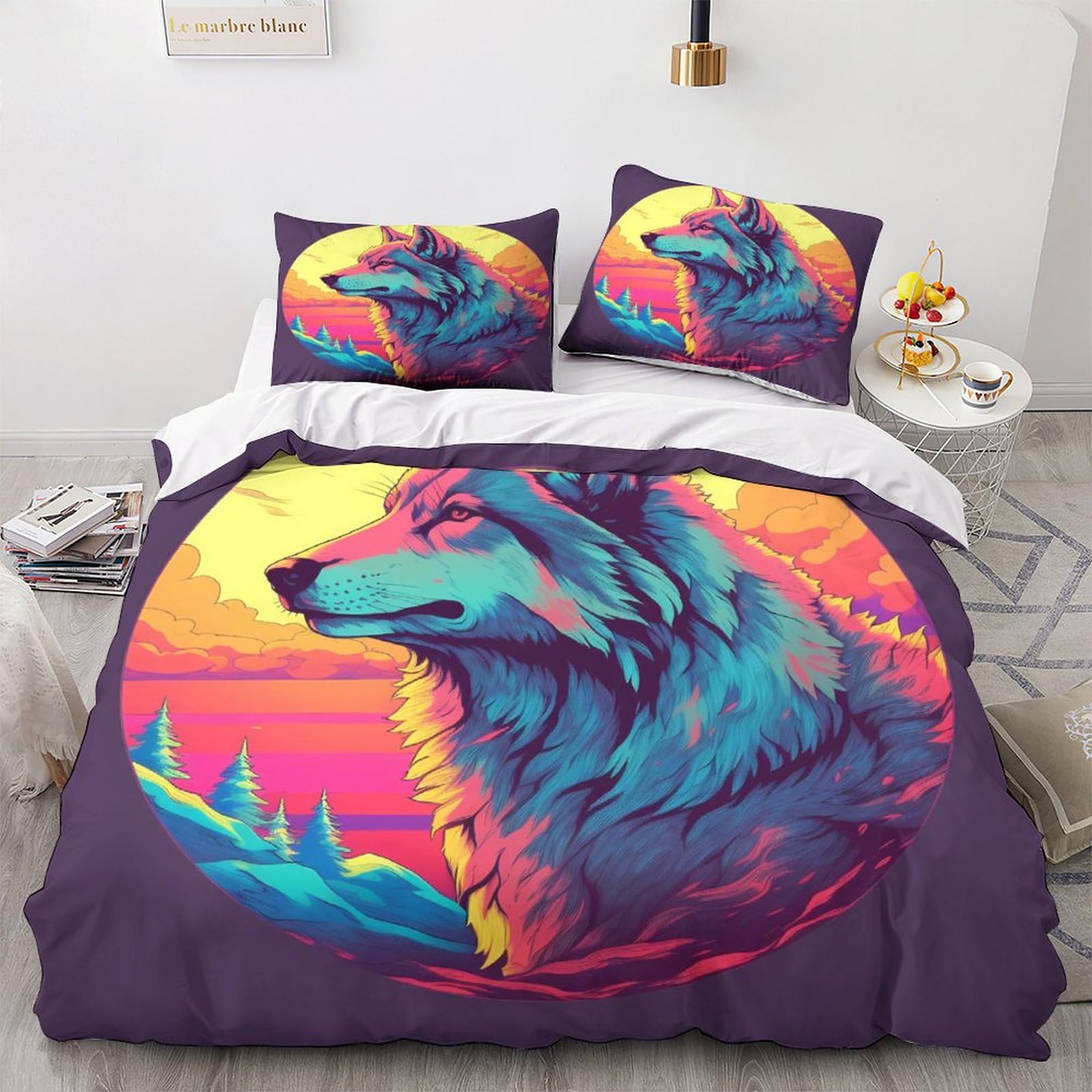 Housse de couette loup King Size avec fermeture éclair pour un lit infroissable et rapide à faire