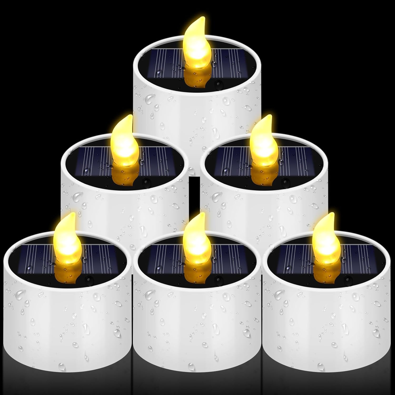 Glooglitter 6 Pcs Solar Tea Lights Outdoor Waterproof 2 x 2