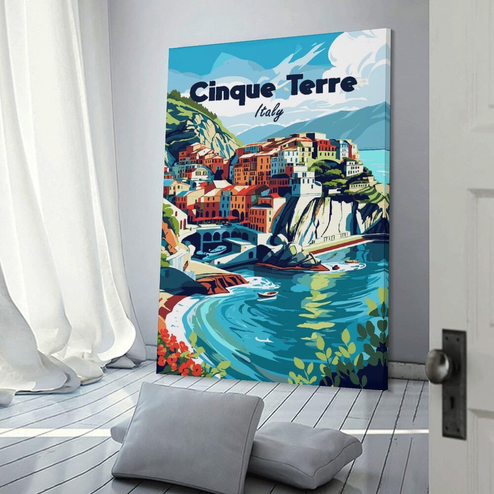 Junmoney Canvas Wall Art Cinque Terre Italy Travel, 20x30inch(50x75cm), for Corridors, Hallways Or Apartment Entries, Decorative Canvas Styling for Entry Areas