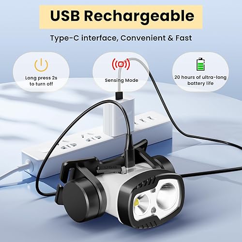 Miniatura 4 de Linterna frontal con pantalla digital recargable, linterna ultraligera de 800 lúmenes para adultos y niños, 8+1 modos de sensor, lámpara de cabeza