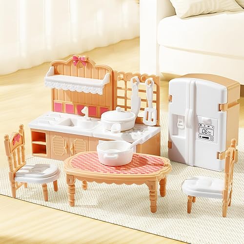 Miniatura 10 de Juego de 10 piezas de mini cocina para casa de muñecas, juego de cocina en miniatura, mini cocina para niños, casa de muñecas, muebles y accesorios,