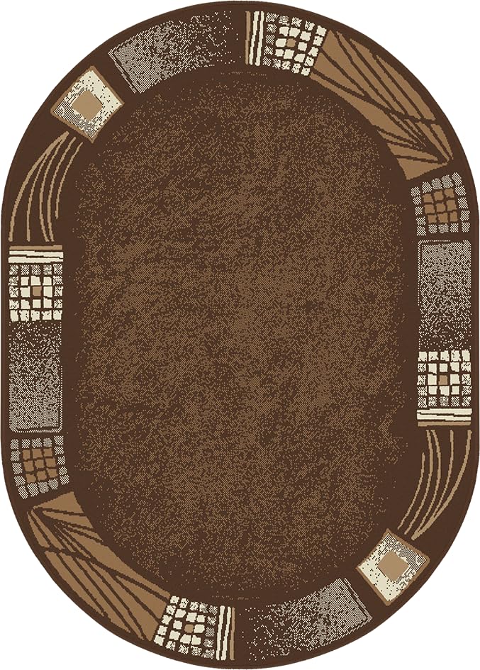SrS Rugs® Round Circle Large Small Living Room Mat Rug 13 Designs 3 Sizes (Brown Borders, 160cm x 225cm Oval Shape)