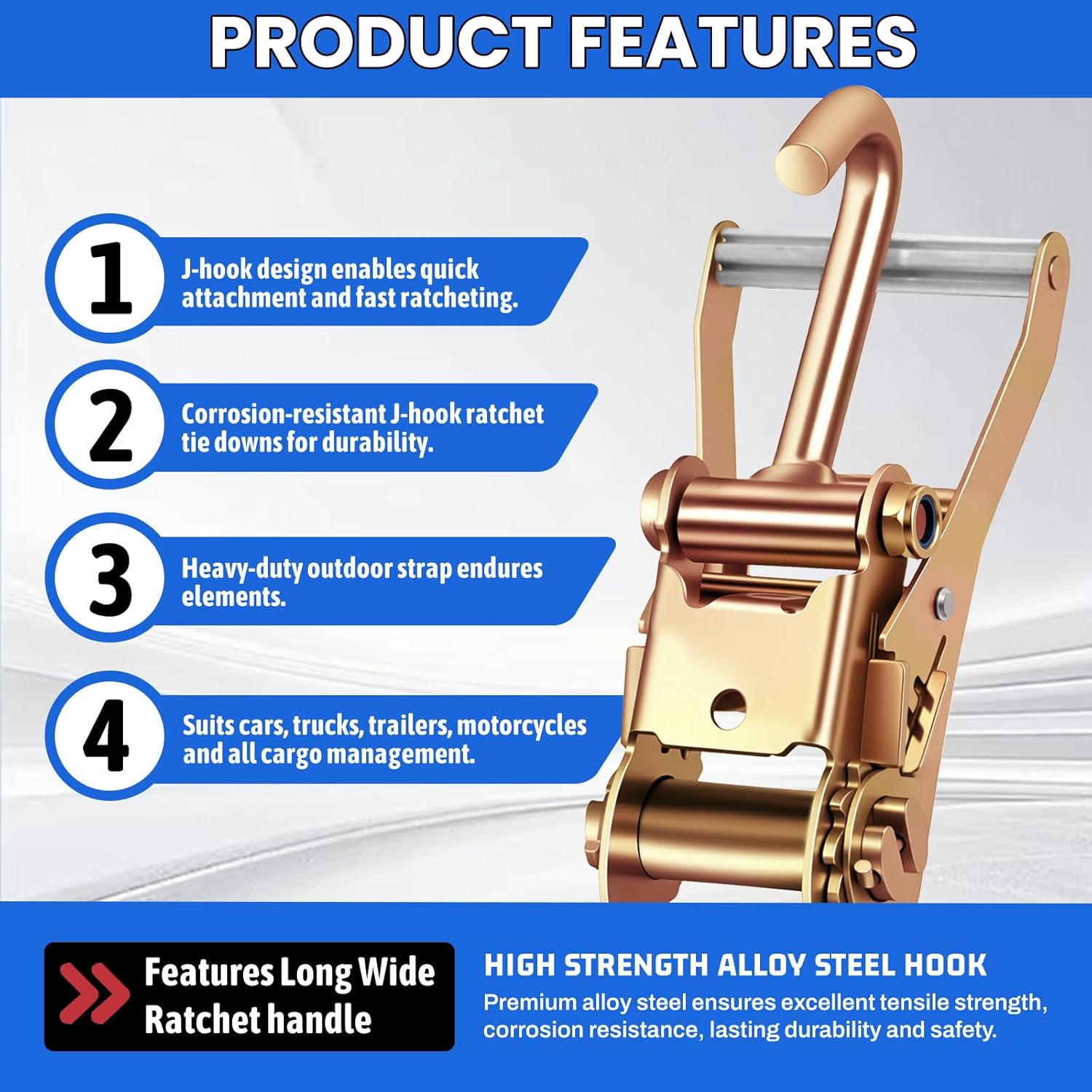 4 Pack Ratchet Tie Down Straps with J-Hooks – Heavy Duty Cargo Straps for Truck, Trailer, and ATV Securement