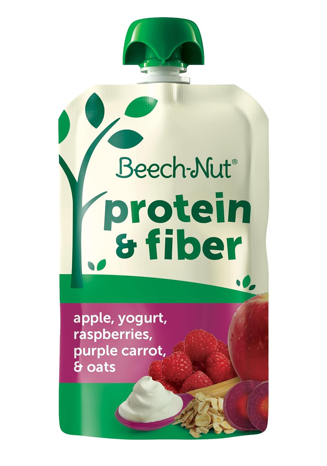 Beech-Nut Stage 4 Protein & Fiber Toddler Pouch: Apple, Yogurt, Raspberry, Purple Carrot & Oats - 3.5oz No Added Sugar