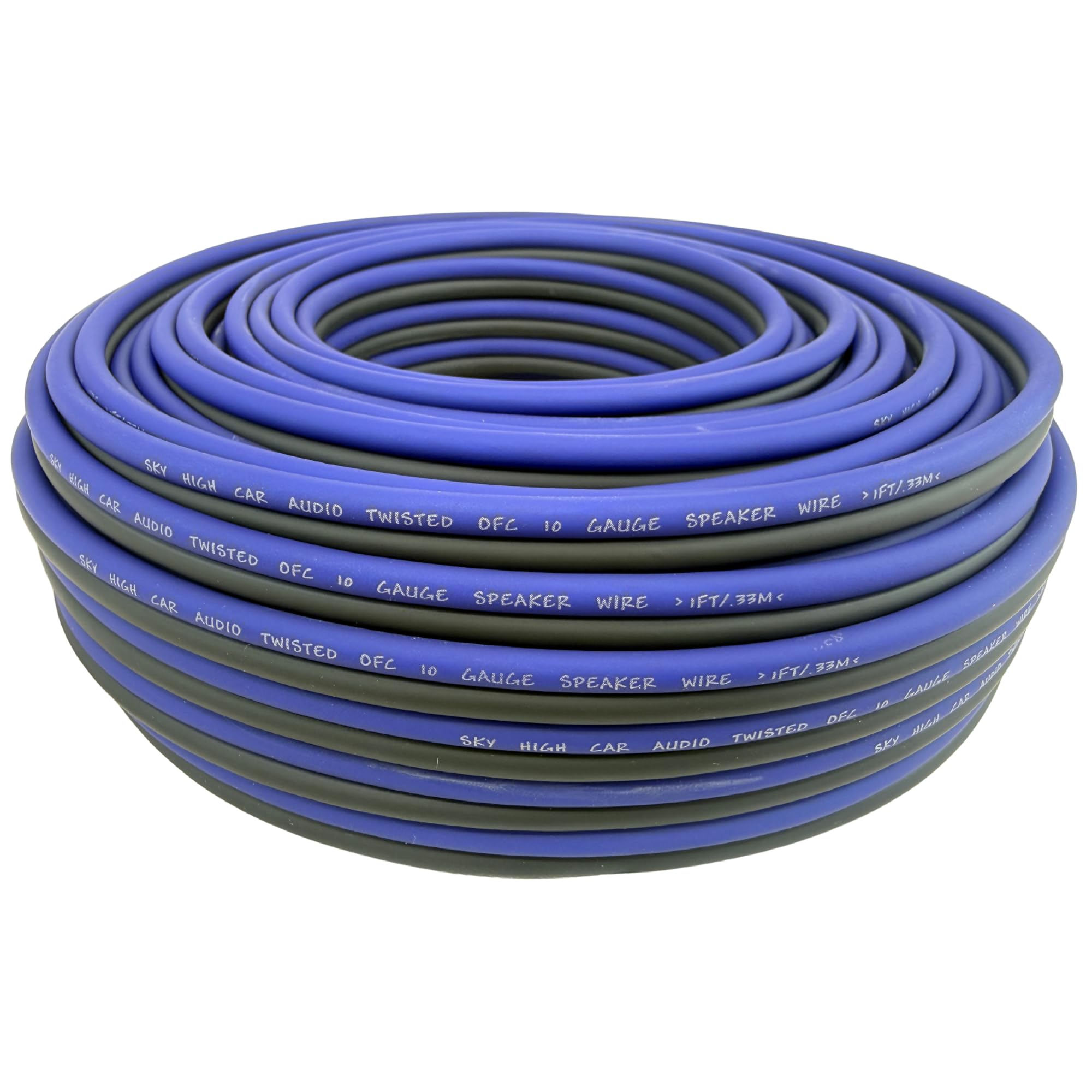 Sky High Car Audio Blue and Black 10 Gauge OFC Speaker Wire – Oversized Oxygen Free Copper Speaker Cable – Car Audio, Amplifier & Home Audio Wire – 10FT, 25FT, 40FT, 50FT, 75FT, 100FT & 200FT (20FT)