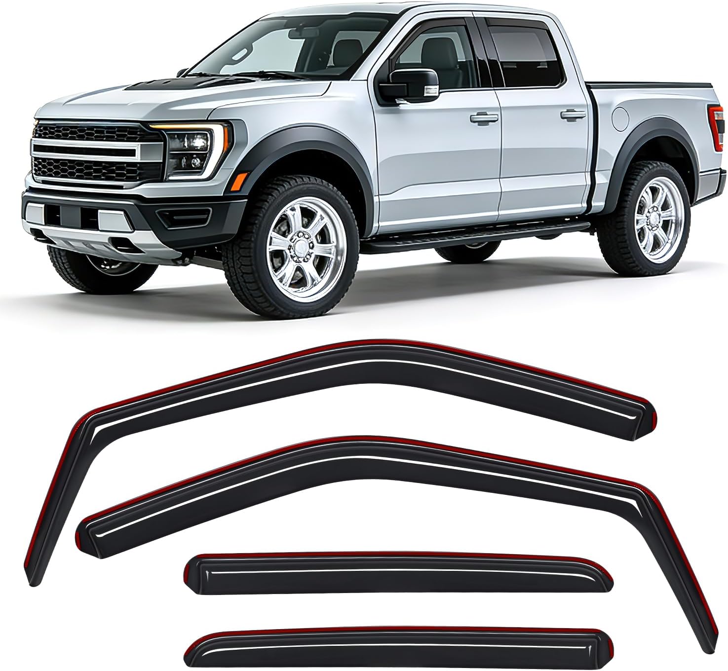 Nilight in-Channel Rain Guards for Ford F150 SuperCrew 2015 2016 2017 2018 2019 2020,Window Visors Vent Deflectors, Smoke Tinted, Wind & Rain Protection, Car Wash Safe – 4PCS