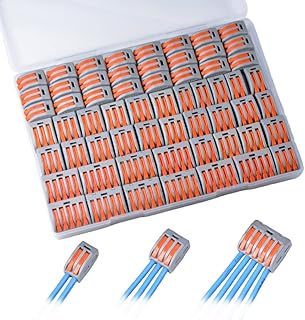 60 Pcs Lever Wire Connectors, Compact Splicing Wire Connector Push-in, 2 3 5 Port Electrical Connectors Assortment Kit, for Quick Connect 28-12 AWG (Orange)