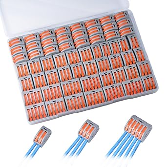 Reusable Wire Terminasl Block Lever Electrical Connectors PCT-212/3/5 for Solid,Stranded,and Flexible Wire Cables (60Pcs)