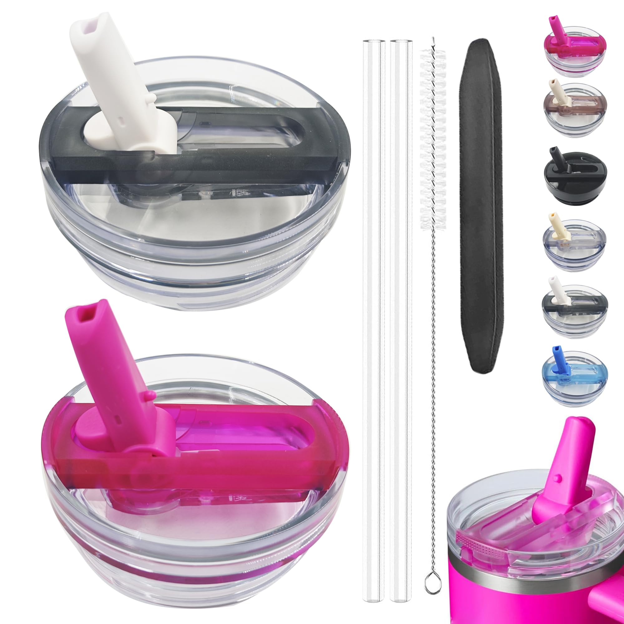 Photo 1 of 2 Pack 40 oz Detachable Flip Straw Lid for Stanley Quencher ProTour, Leak Proof for Stanley Lid Replacement Spill Proof Reusable Tumbler Cover Compatible with Stanley Cup (B-White+Rose)