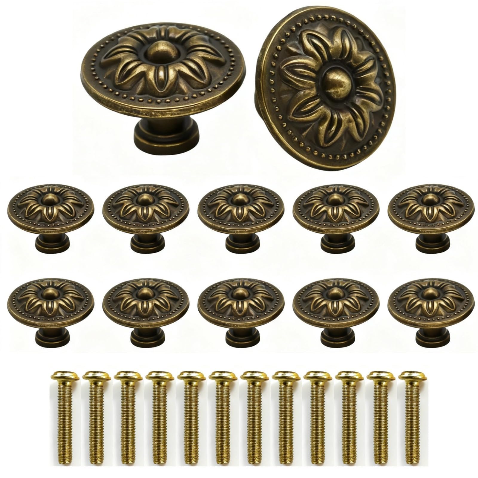 InYoHui 12PCS Vintage Cabinet Knobs 30mm Antique Bronze Drawer Pull Handles