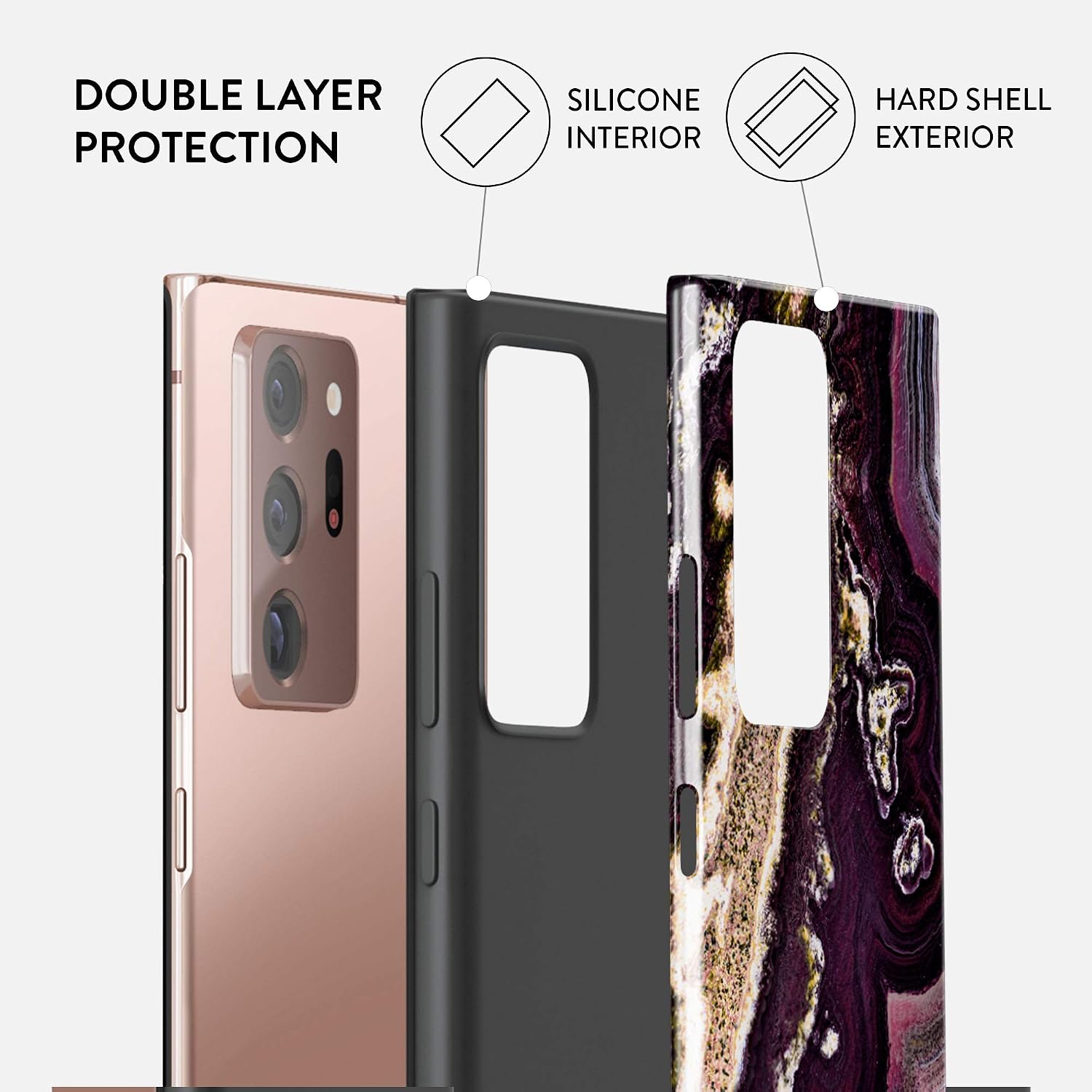 BURGA Phone Case Compatible with Samsung Galaxy Note 20 Ultra - Hybrid 2-Layer Hard Shell + Silicone Protective Case -Purple & Gold Marble Stone - Scratch-Resistant Shockproof Cover