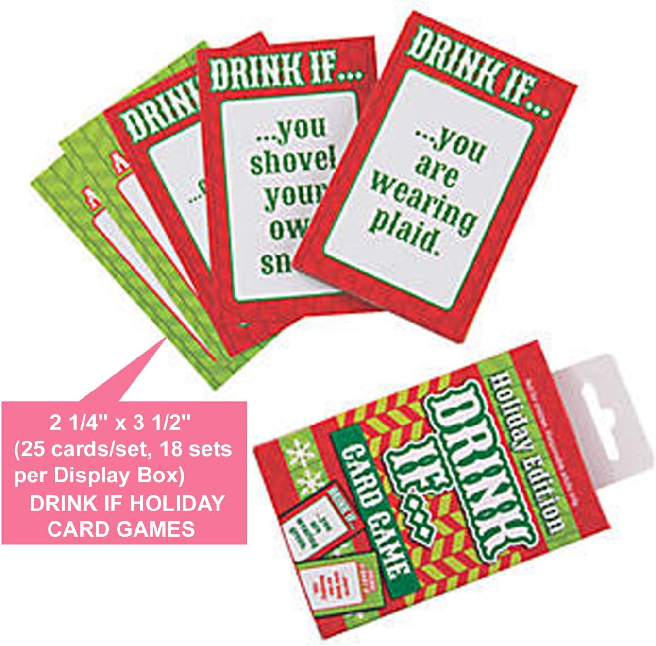 Christmas Drinking Game - Drink If Card Game and 24-ct Metallic Red Paper Cups, For Ugly Sweater Parties and Holiday Party Entertainment
